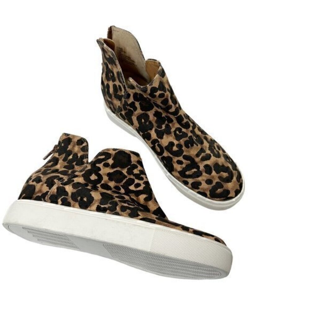 Steve Madden Claud Leopard Closed Toe Wedge Sneakers‎ Shoes Black Size 7.5